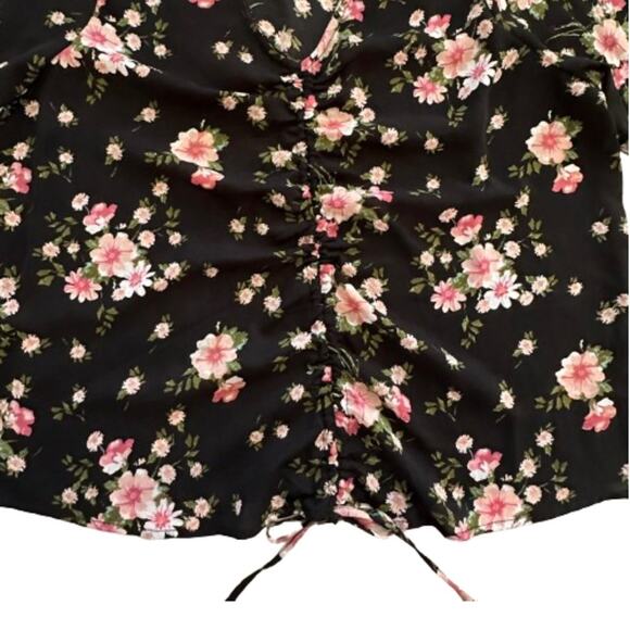 Planet Gold Black Pink Floral V-Neck Bell Sleeve Top Blouse Top Size 1X NEW - Picture 10 of 12